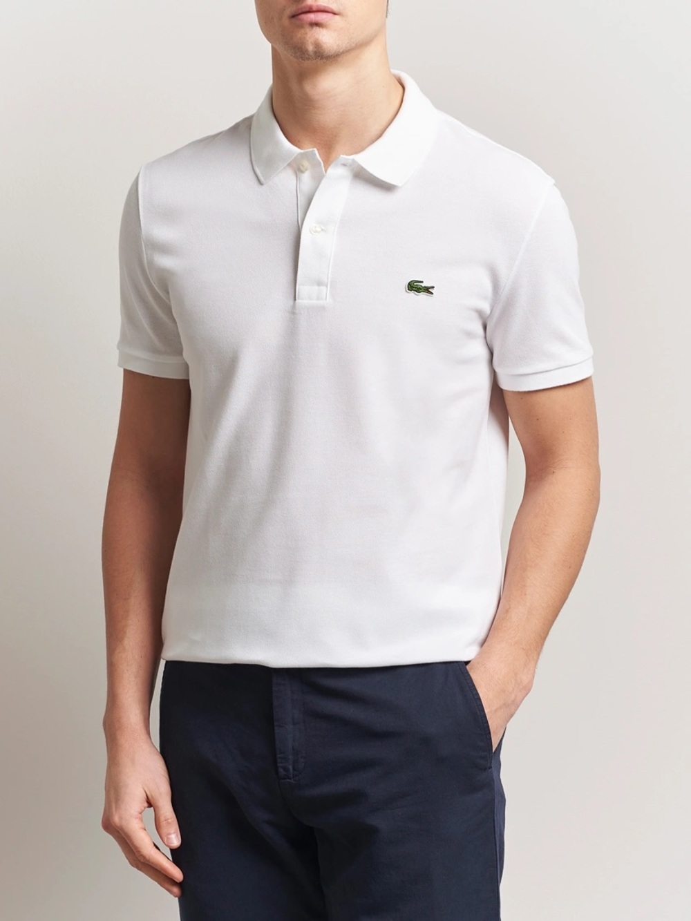 Lacoste mens 5 L Large white solid Classic pique polo shirt EUC